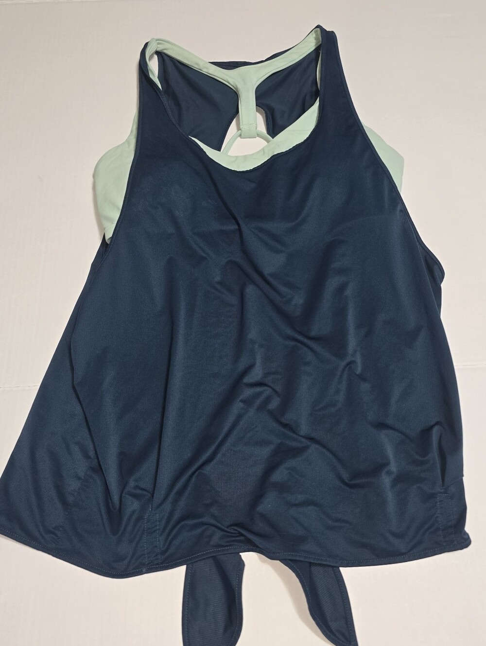 prAna Womens Large Navy Open Back Tie Tank Top Built In Bra Yoga Athletic